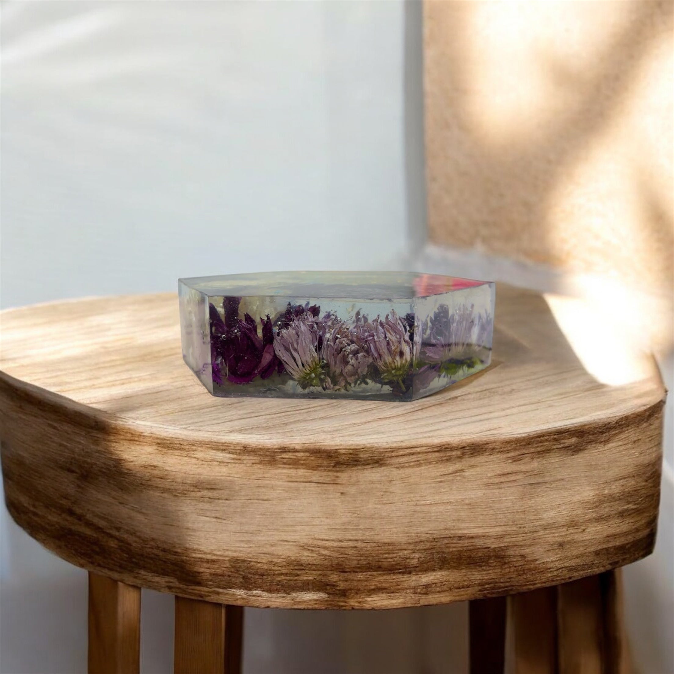 Handmade Hexagon Resin Flower Keepsake – Bouquet Preservation Art