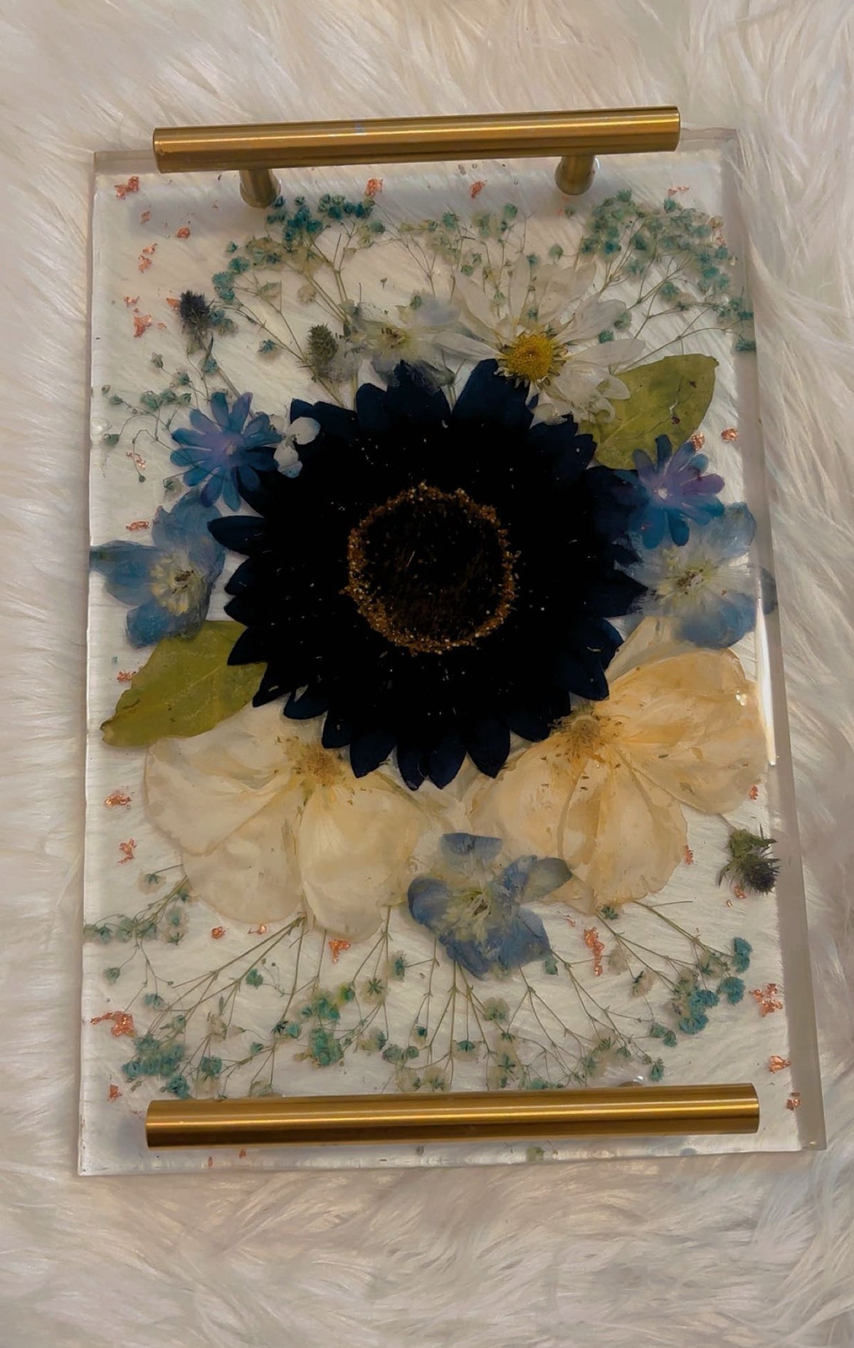 Custom Wedding Bouquet Preservation Tray with Gold Handles| Resin Flower Keepsake| Handmade in Calgary