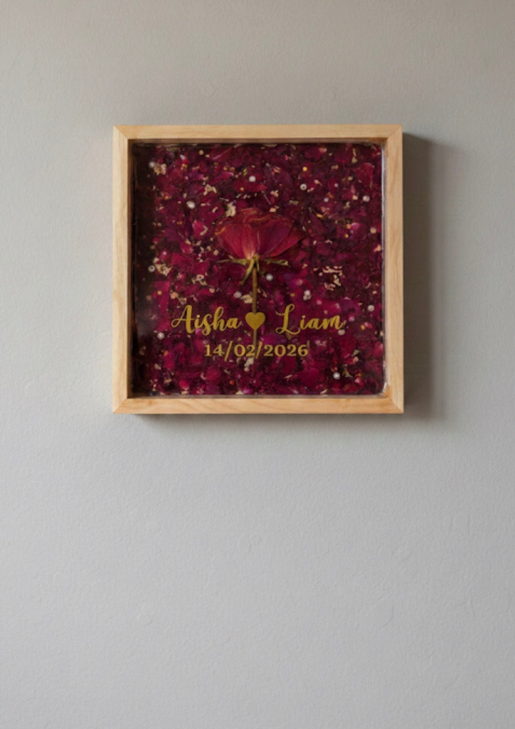 Custom Resin Flower Preservation Frame with Name & Date