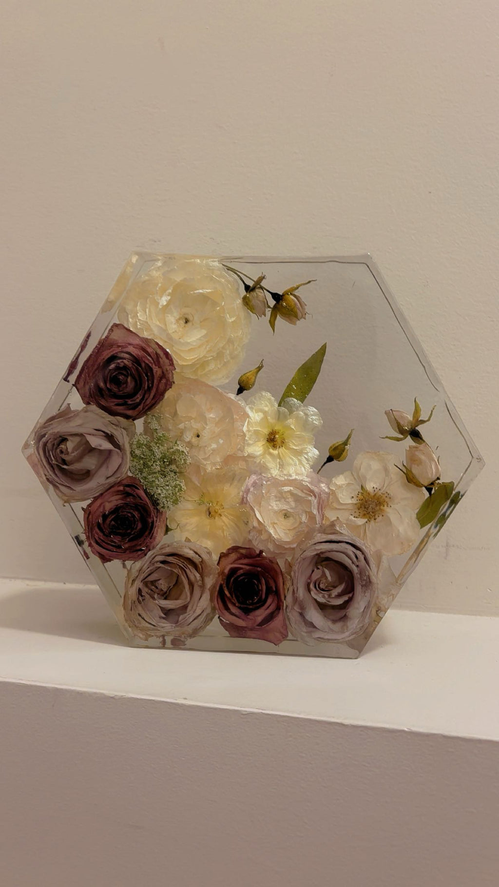 Hexagon Resin Flower Preservation Keepsake | Custom Bridal Bouquet & Wedding Flowers preservation