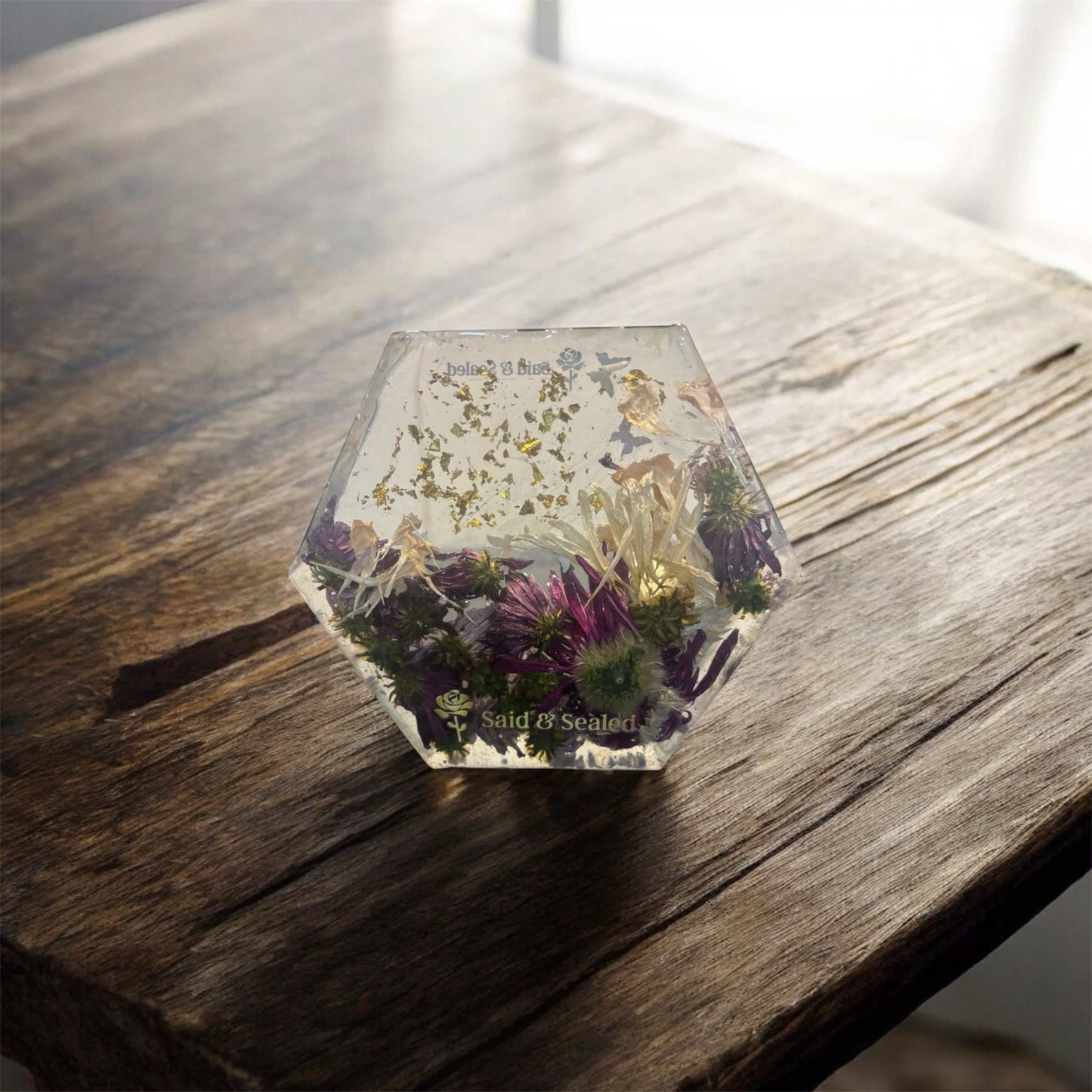 Handmade Hexagon Resin Flower Keepsake – Bouquet Preservation Art
