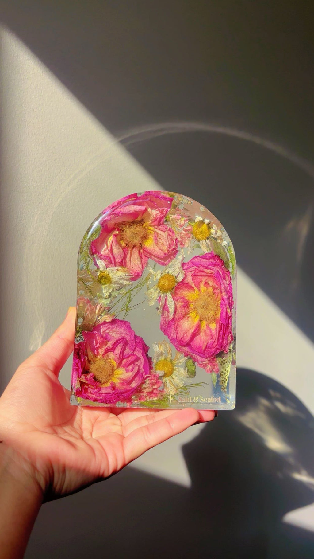 Handcrafted classic resin arch keepsake block for bridal or memorial flower preservation
