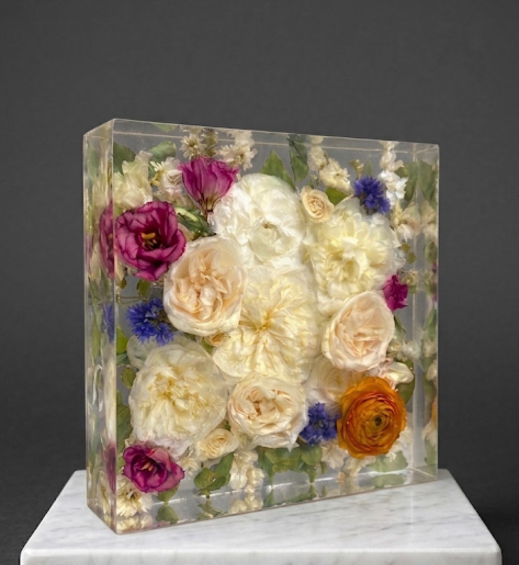 Custom Flower Preservation Resin Block – Real Preserved Flowers in Crystal Clear Keepsake for Wedding, Anniversary, Memorial