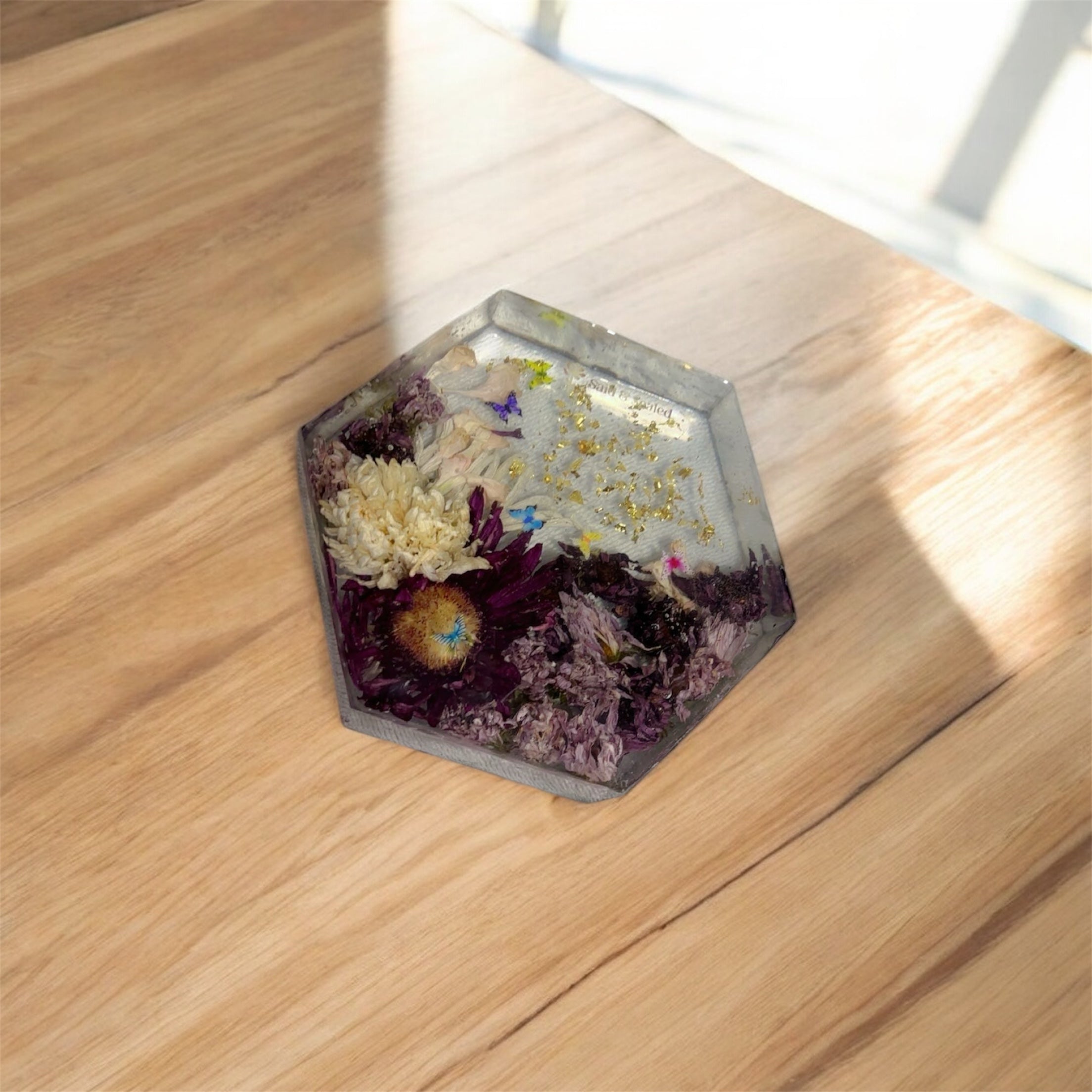 Handmade Hexagon Resin Flower Keepsake – Bouquet Preservation Art