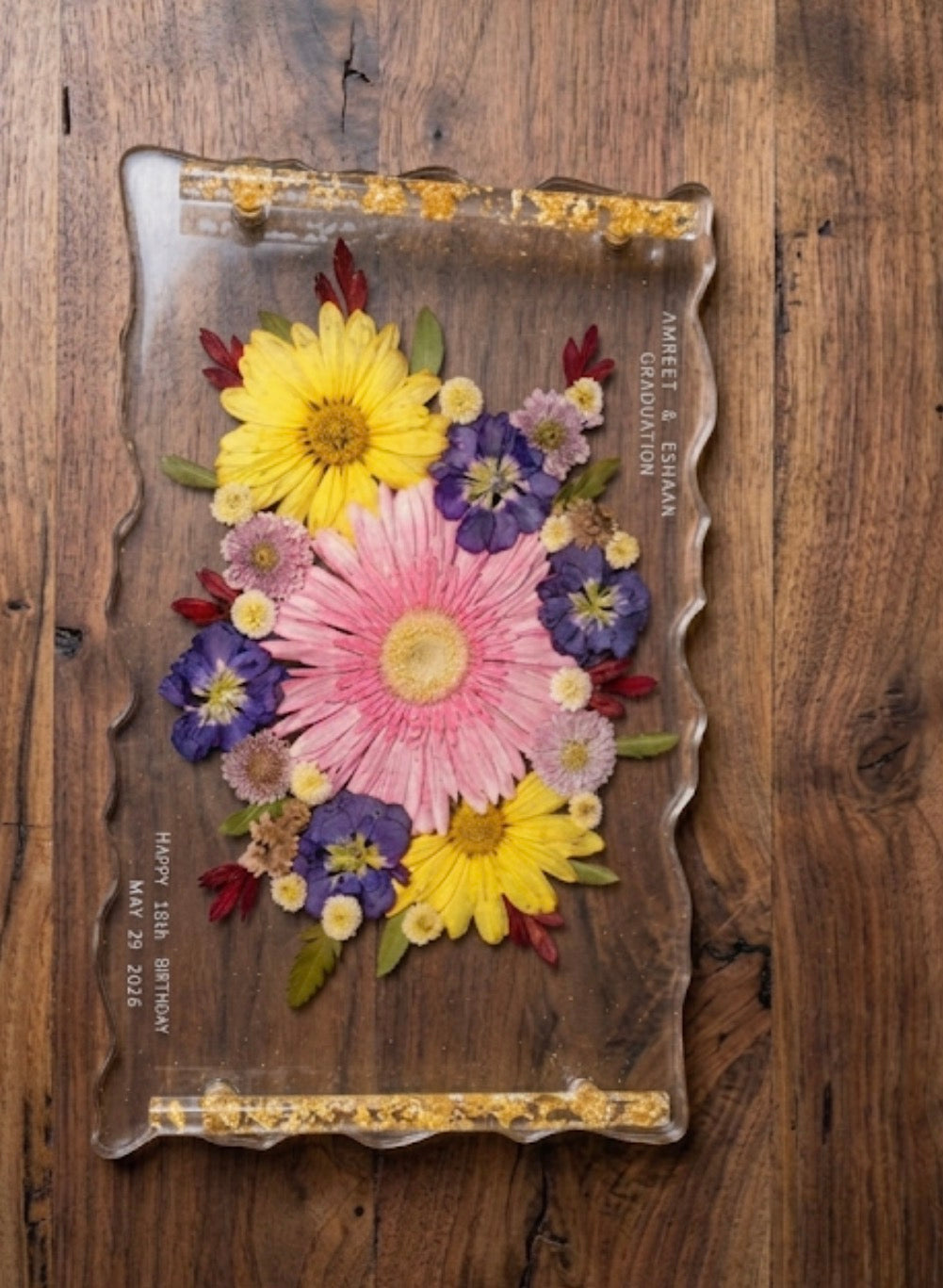 Custom Wedding Bouquet Preservation Tray with Gold Handles| Resin Flower Keepsake| Handmade in Calgary