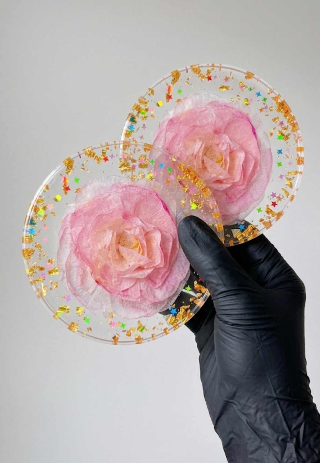 Custom resin flower coasters made from preserved wedding bouquet by Said and Sealed Calgary
