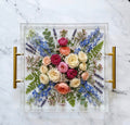Platinum Home Collection: Bridal Bouquet Preservation Set – Large square Floral Display Tray, 4 Floral Coasters, and Resin Jewelry Tray