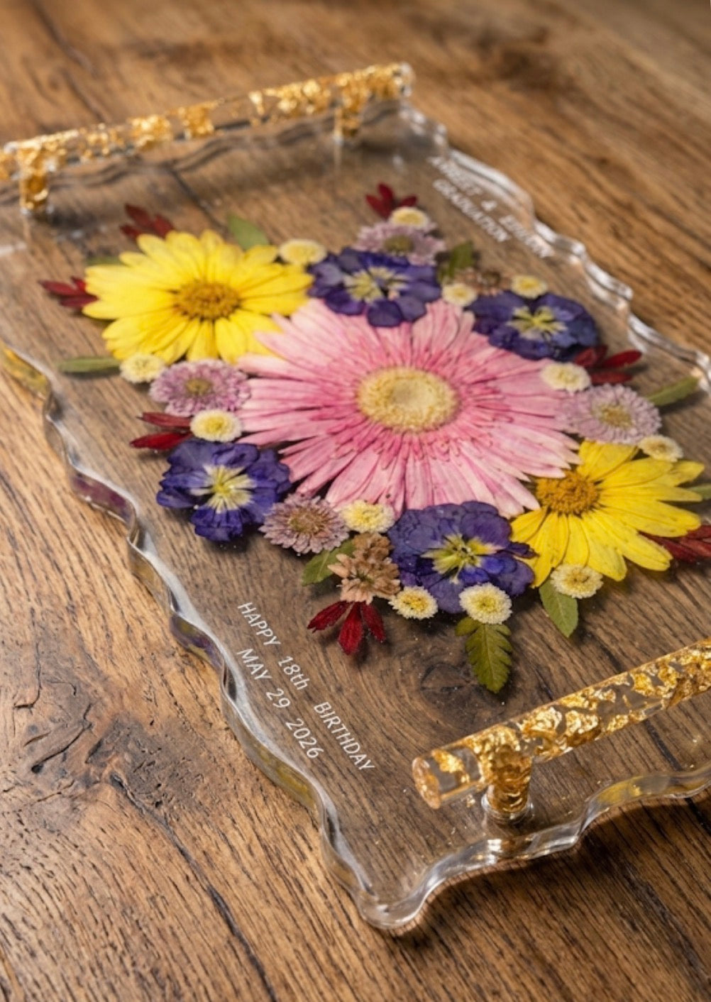 Custom Wedding Bouquet Preservation Tray with Gold Handles| Resin Flower Keepsake| Handmade in Calgary