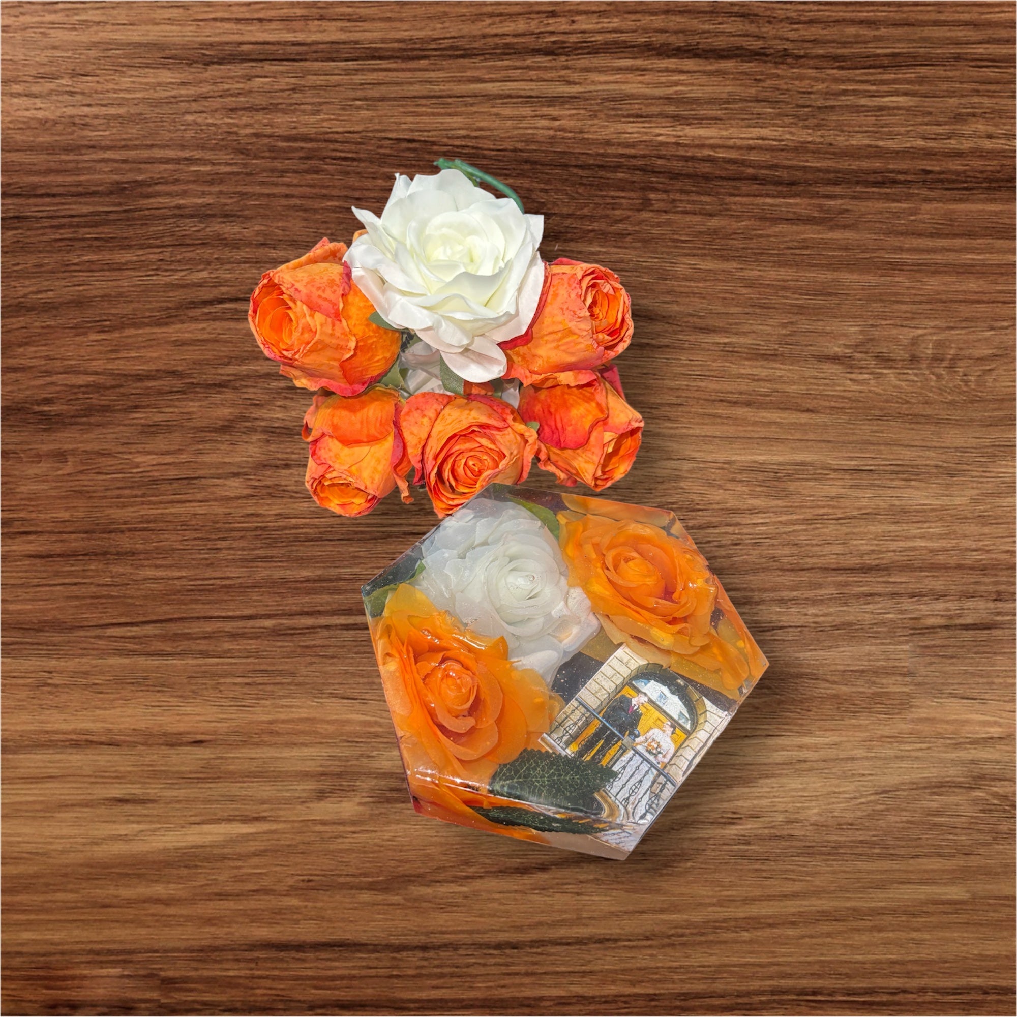 Handmade Hexagon Resin Flower Keepsake – Bouquet Preservation Art