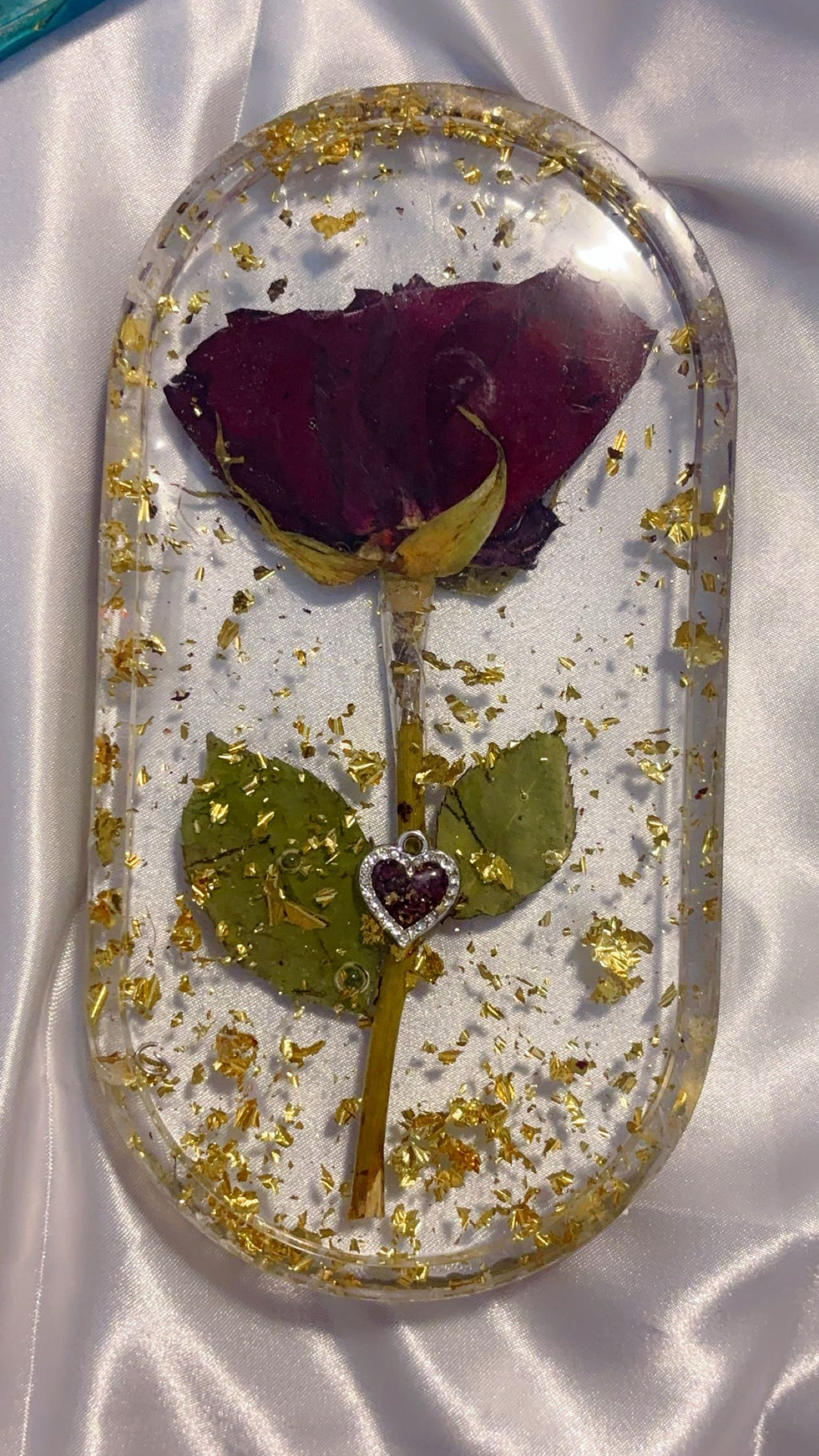Real Rose Petal Heart Charm | Flower Preservation Resin Pendant | Rhinestone Heart Bracelet charm | jewelry
