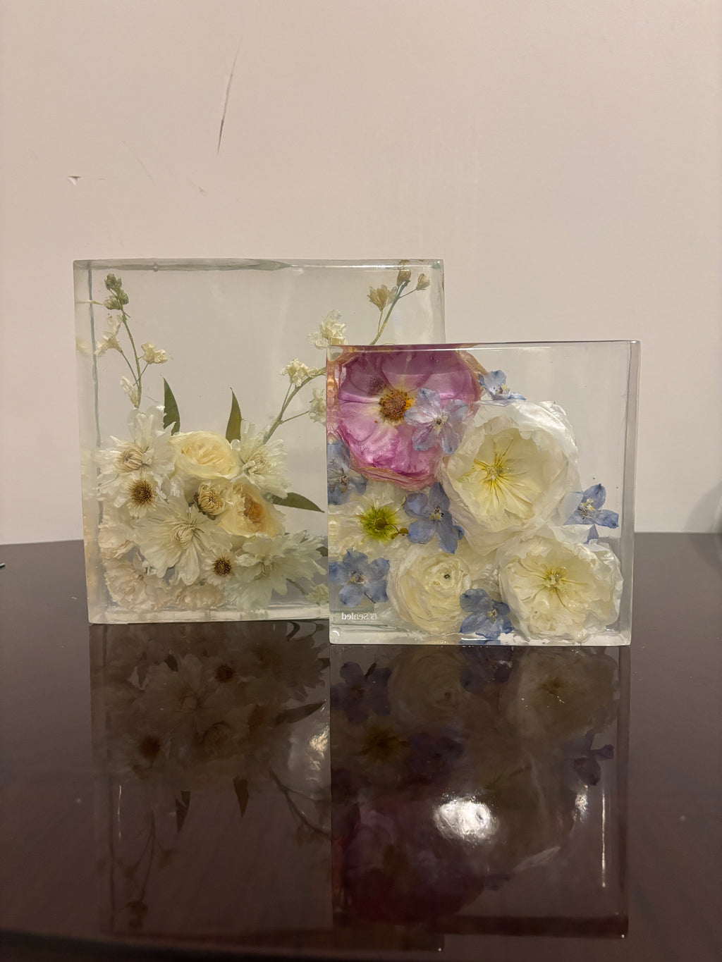 Custom Flower Preservation Resin Block – Real Preserved Flowers in Crystal Clear Keepsake for Wedding, Anniversary, Memorial