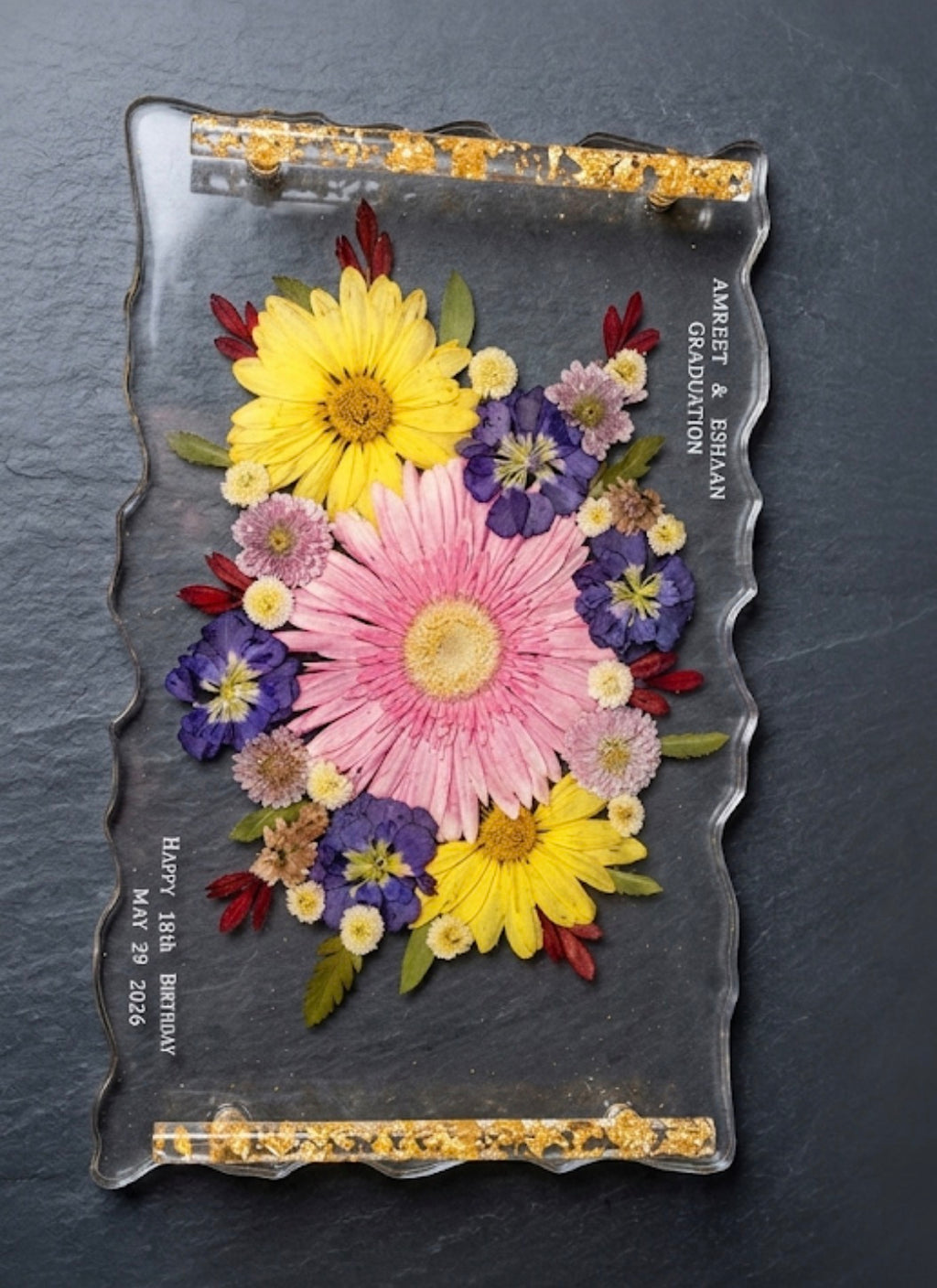 Custom Wedding Bouquet Preservation Tray with Gold Handles| Resin Flower Keepsake| Handmade in Calgary