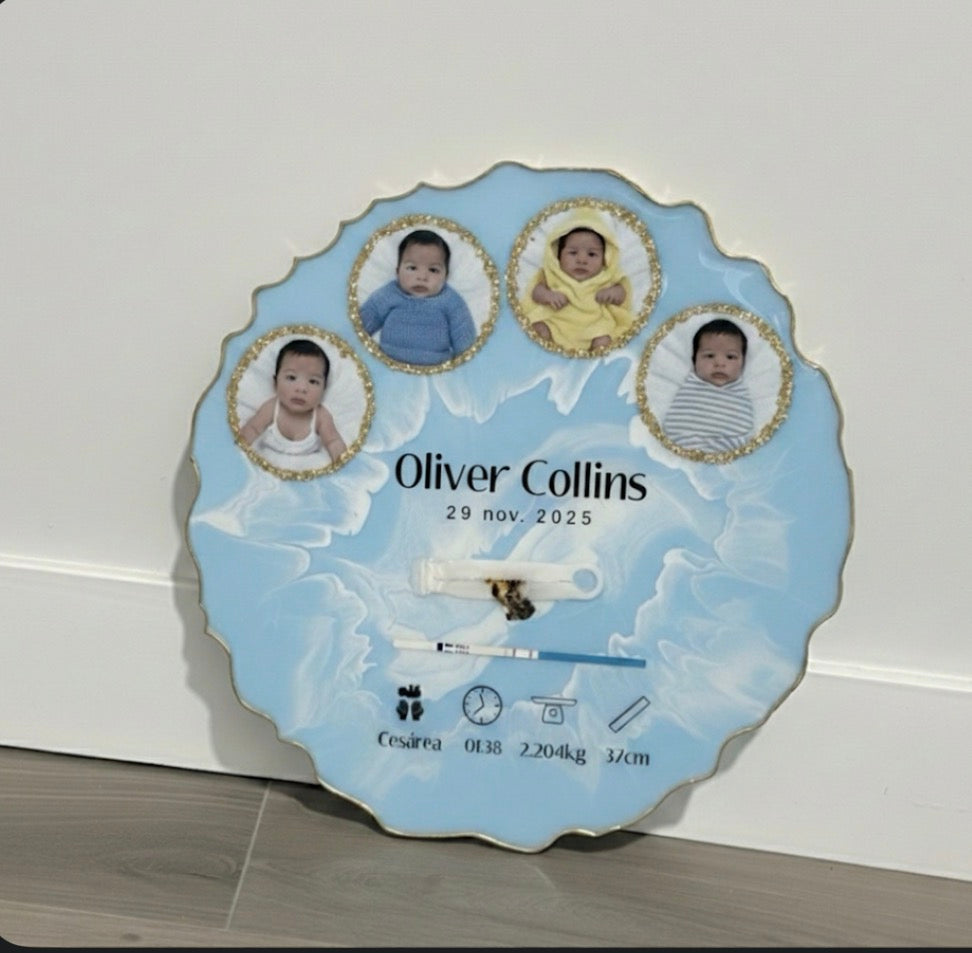 Custom Resin Baby Details Frame, Personalized Newborn Memory Keepsake with Photos and Baby Birth Details & Nursery Décor Gift