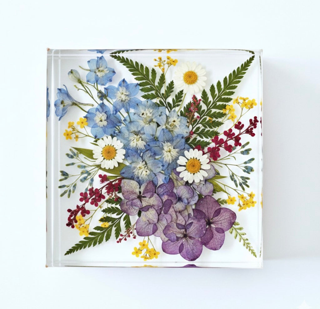 Custom Flower Preservation Resin Block – Real Preserved Flowers in Crystal Clear Keepsake for Wedding, Anniversary, Memorial