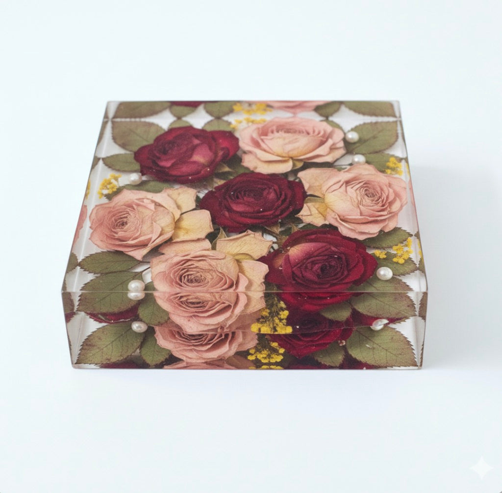 Custom Flower Preservation Resin Block – Real Preserved Flowers in Crystal Clear Keepsake for Wedding, Anniversary, Memorial