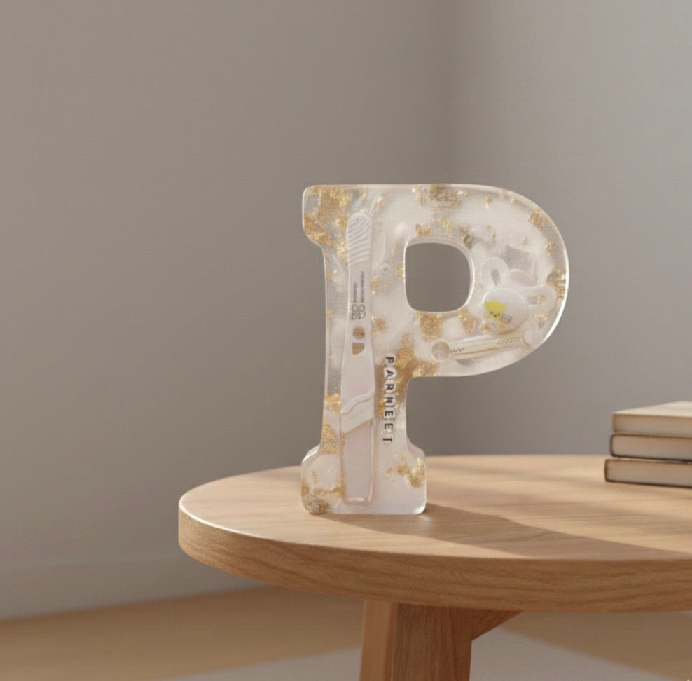Personalized Resin Baby Name Letter with Birth Details – New Mom Keepsake