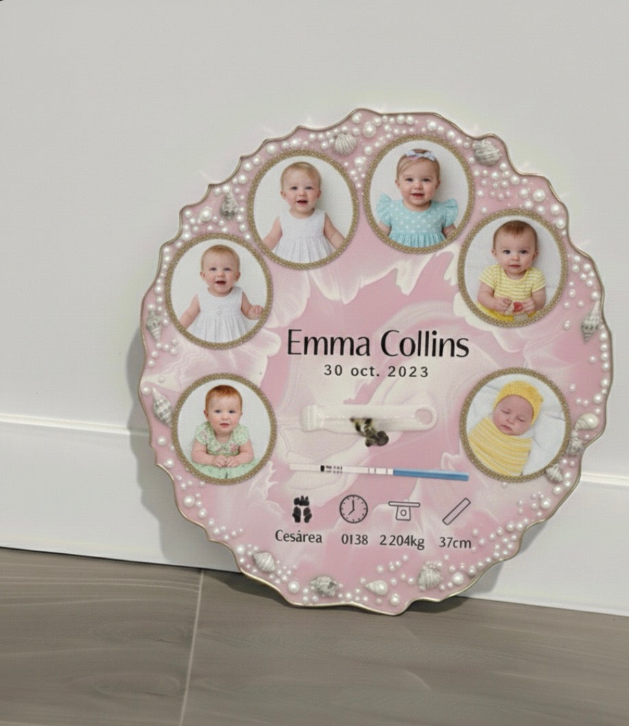 Custom Resin Baby Details Frame, Personalized Newborn Memory Keepsake with Photos and Baby Birth Details & Nursery Décor Gift