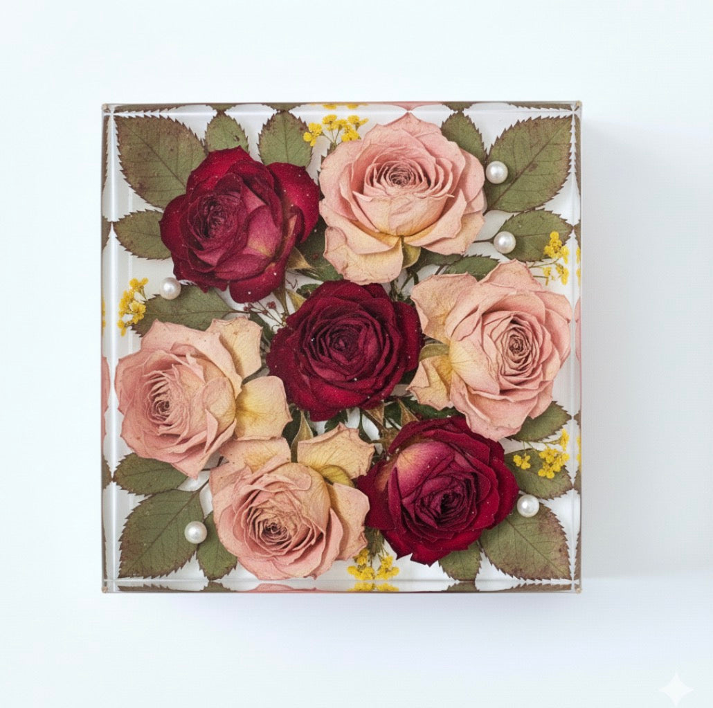 Custom Flower Preservation Resin Block – Real Preserved Flowers in Crystal Clear Keepsake for Wedding, Anniversary, Memorial
