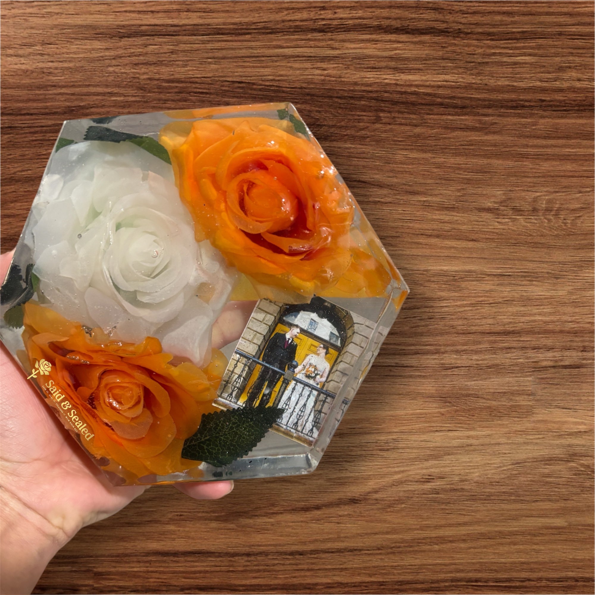Handmade Hexagon Resin Flower Keepsake – Bouquet Preservation Art