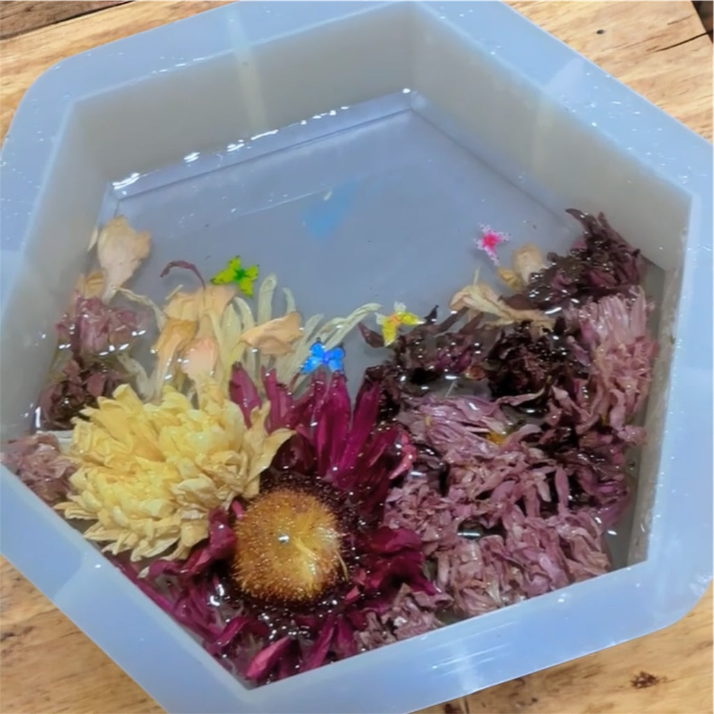 Handmade Hexagon Resin Flower Keepsake – Bouquet Preservation Art