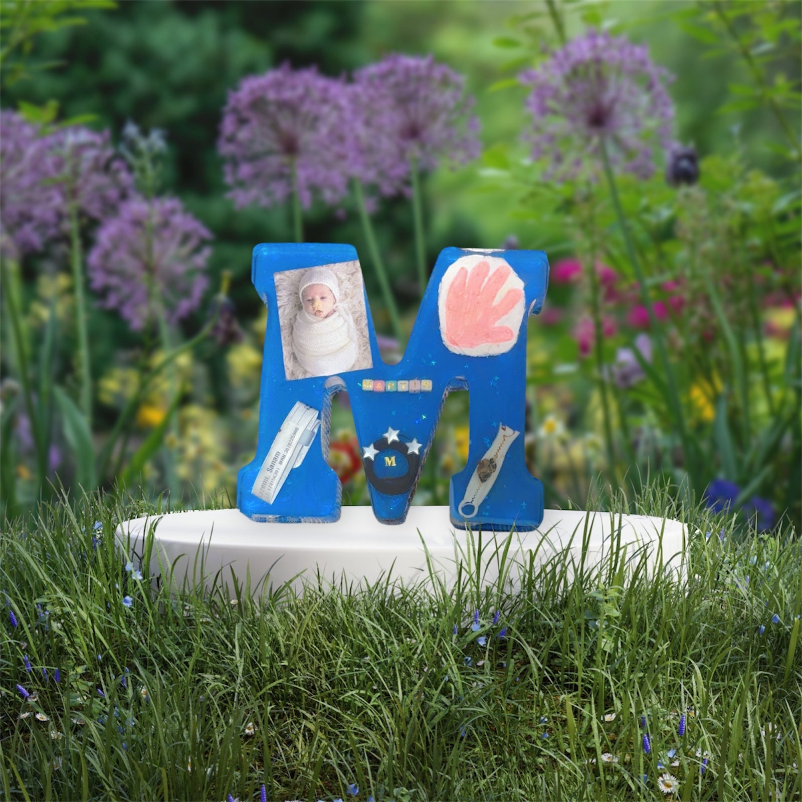 Personalized Resin Baby Name Letter with Birth Details – New Mom Keepsake