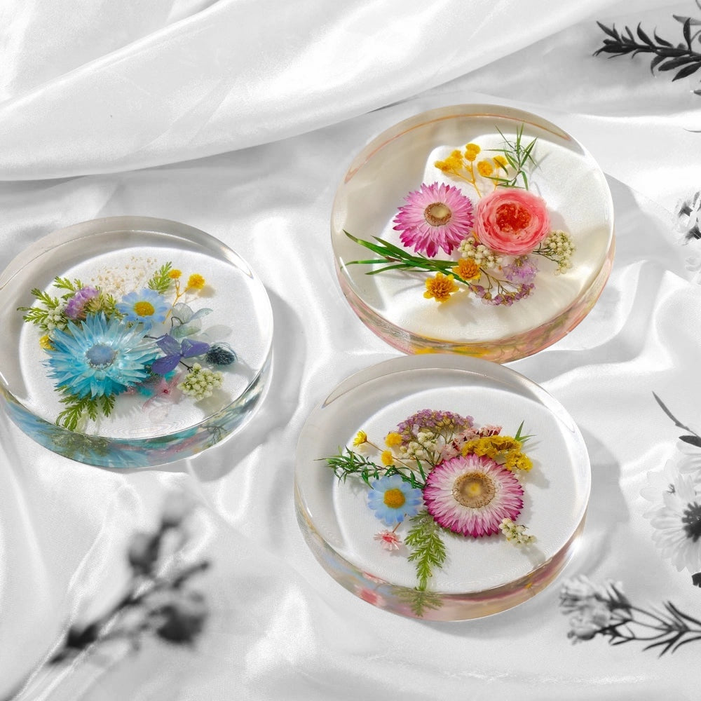 Preserved Flower Resin Coaster | Handmade Floral Keepsake (3.8” × 0.8”)