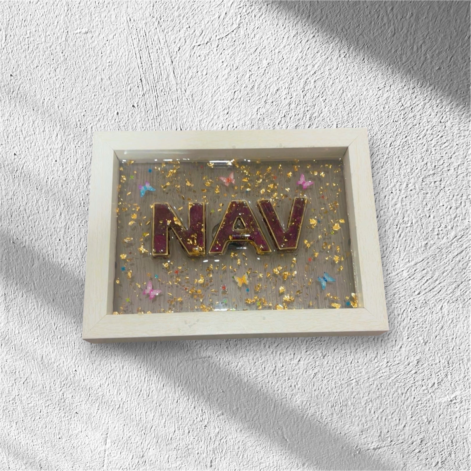 Custom Resin Name Frame with Gold Flakes – Personalized Handmade Name Art for Home Décor & Gifts