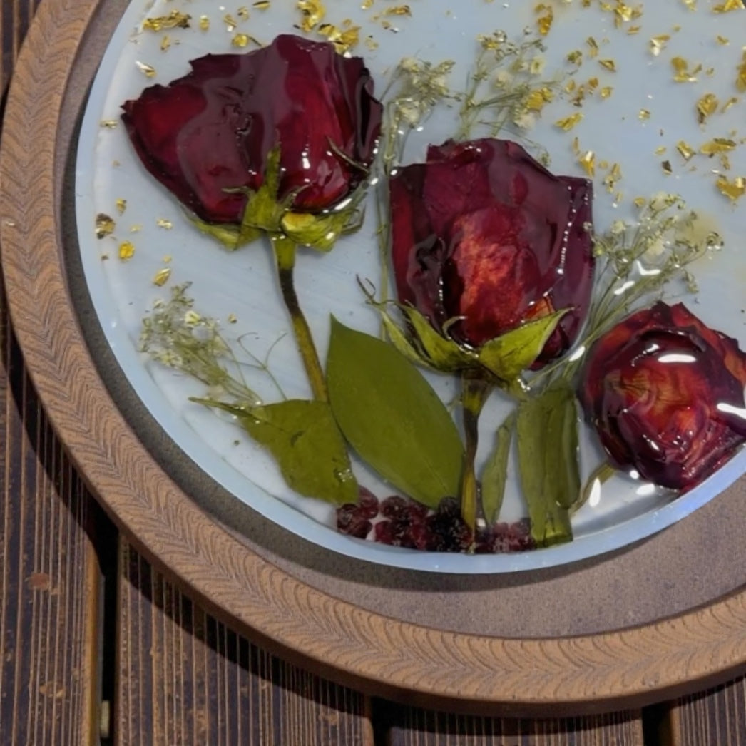 Preserved Rose in Resin – 7 Inch Round frame | Wedding & Anniversary Flower Preservation Keepsake