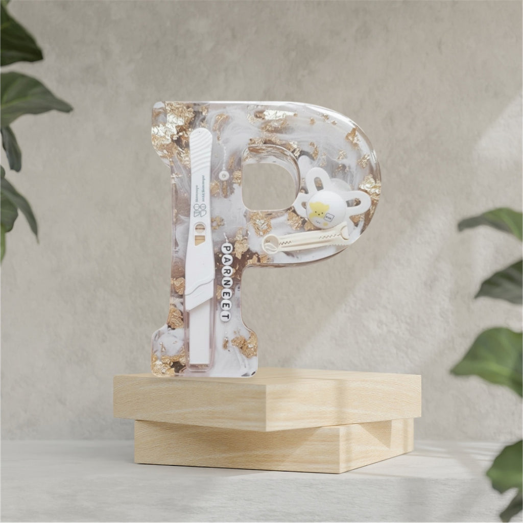 Personalized Resin Baby Name Letter with Birth Details – New Mom Keepsake