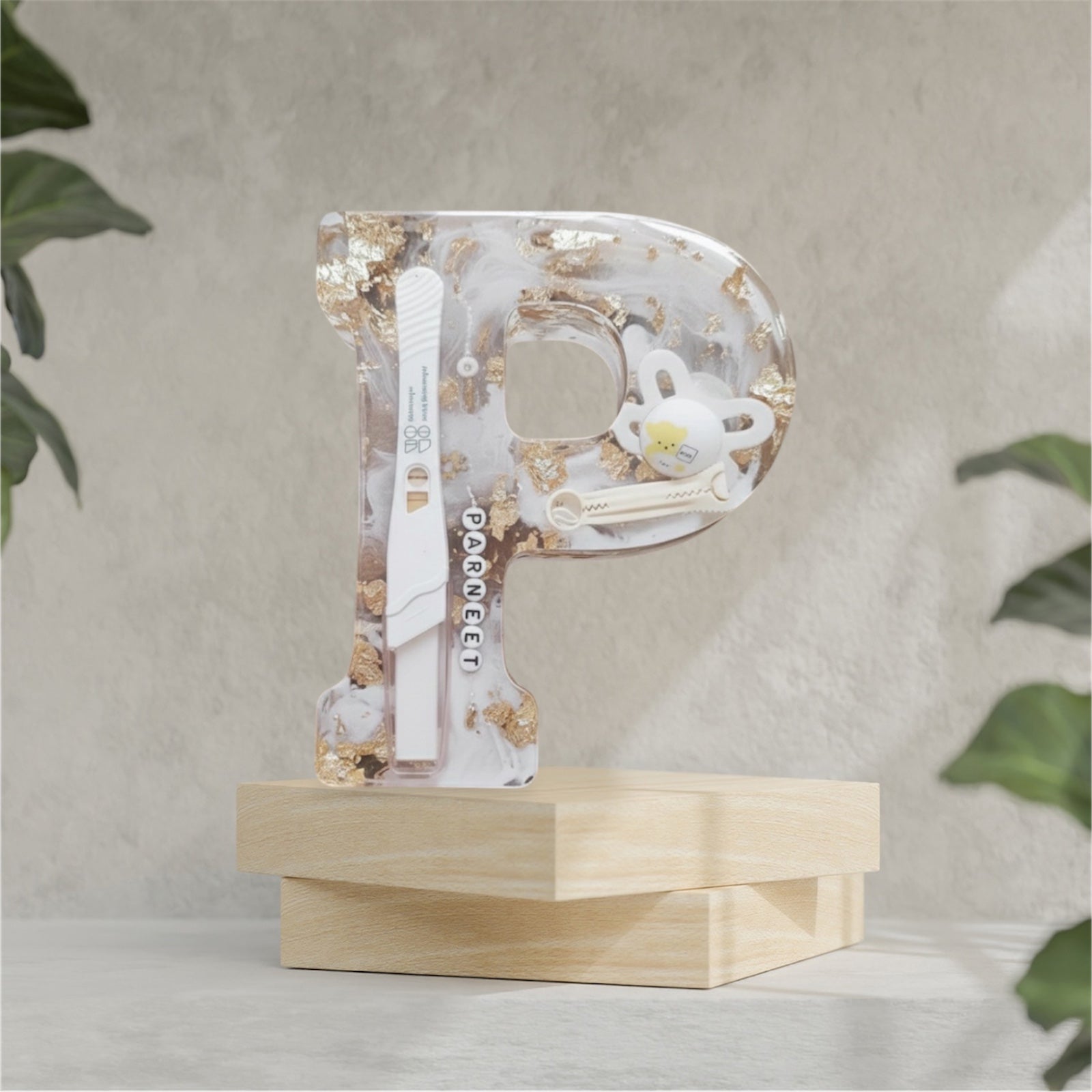 Personalized Resin Baby Name Letter with Birth Details – New Mom Keepsake