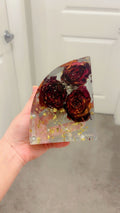 Handmade Floral Resin Bookends with Preserved Flowers – Clear Decorative Book Ends