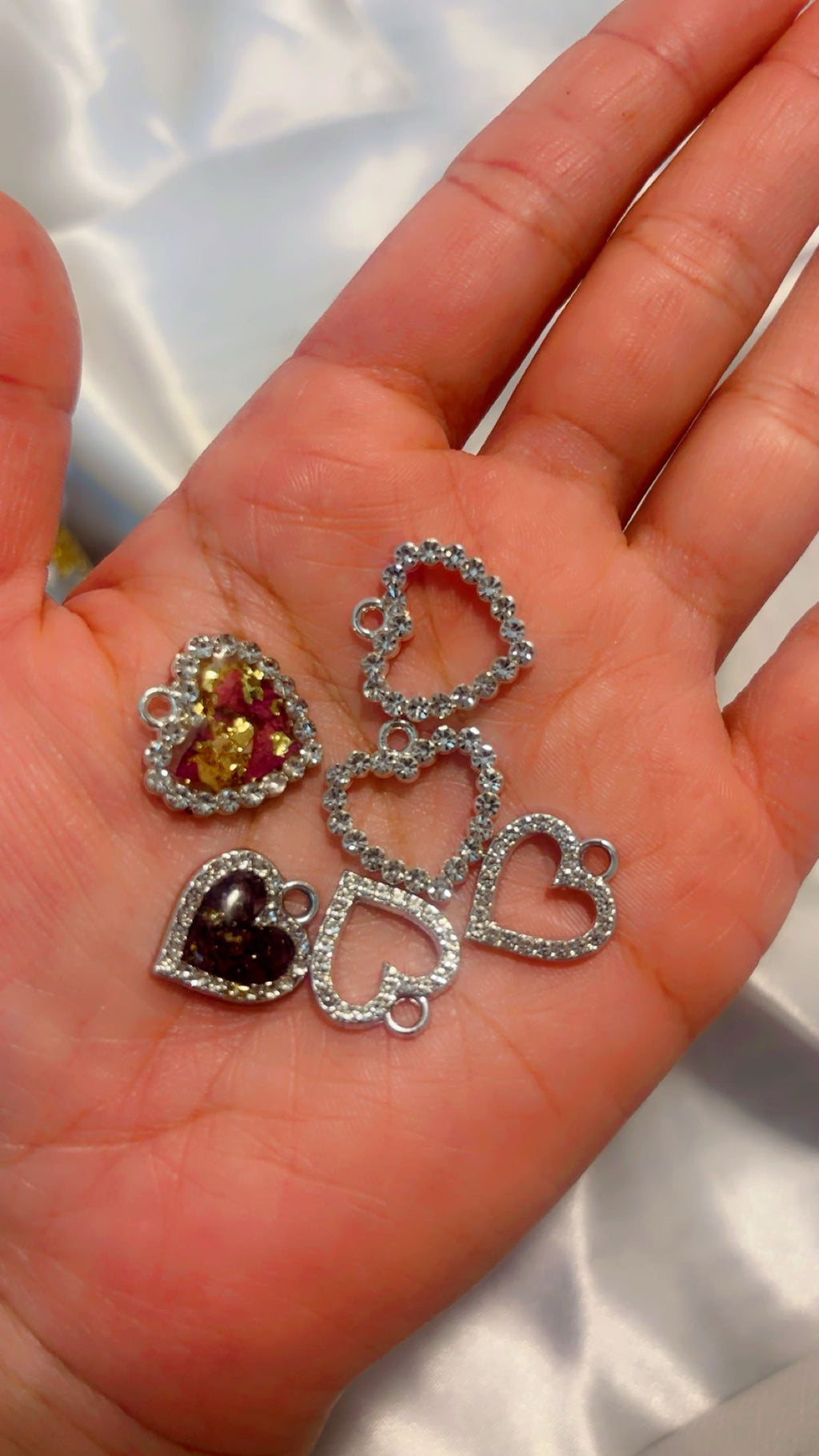 Real Rose Petal Heart Charm | Flower Preservation Resin Pendant | Rhinestone Heart Bracelet charm | jewelry