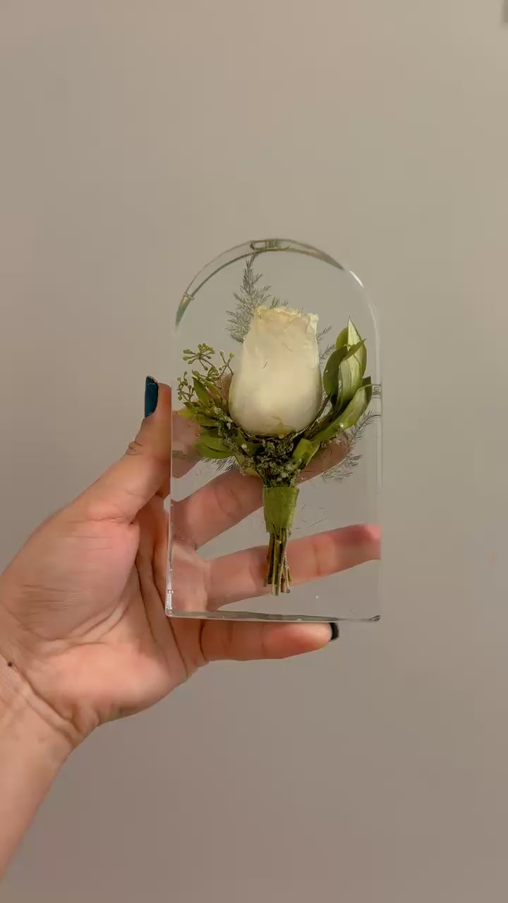 Custom Wedding Boutonniere Preservation in resin| Groom's Floral Keepsake