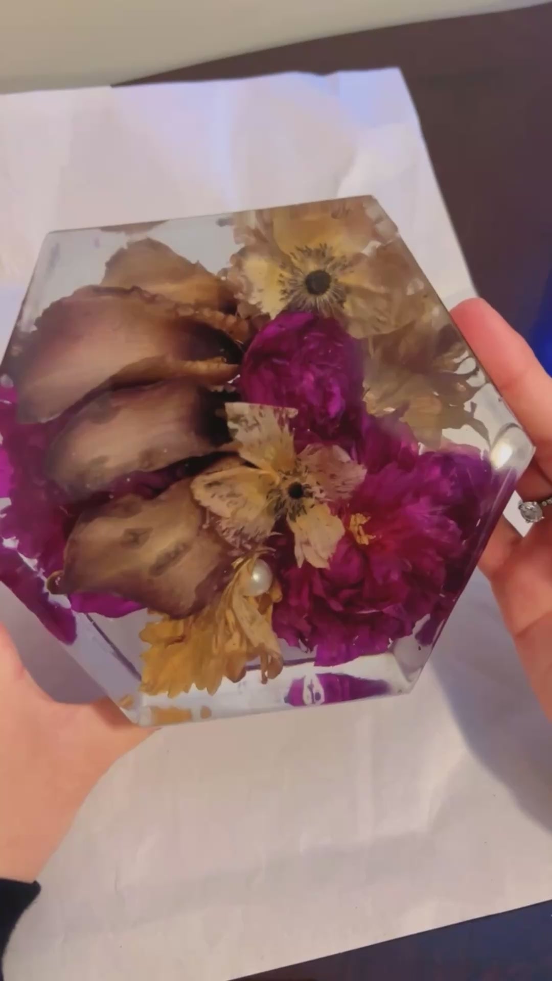 Hexagon Resin Flower Preservation Keepsake | Custom Bridal Bouquet & Wedding Flowers preservation