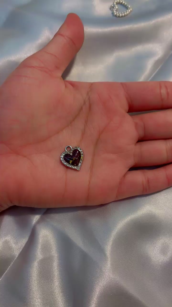 Real Rose Petal Heart Charm | Flower Preservation Resin Pendant | Rhinestone Heart Bracelet charm | jewelry