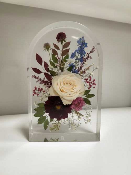 wedding flower preservation in resin arch block 9x7 bridal keepsake